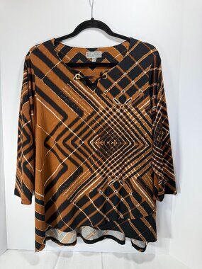 JM Collection Brown Geometric Tunic